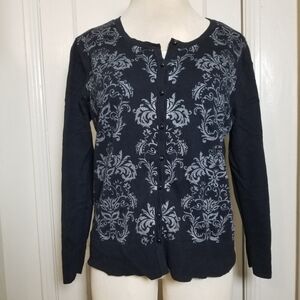 COVINGTON black Gray Print Long sleeve Button Down Cardigan Sweater XL